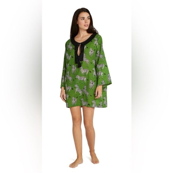 kate spade Other - NWT Kate Spade Women’s Tunic Cover Up Zebra Green Black Tie Front Sz Small Chic